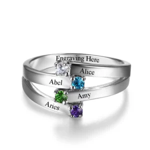 Bague Argent Personnalisable 4 Prénoms avec Anneaux